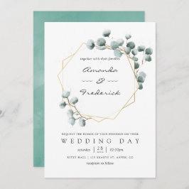 Waterverf Eucalyptus Geometric Wedding Uitnodiging