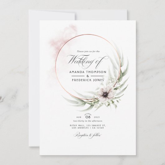 Waterverf Eucalyptus Geometric Wedding Uitnodiging (Voorkant)