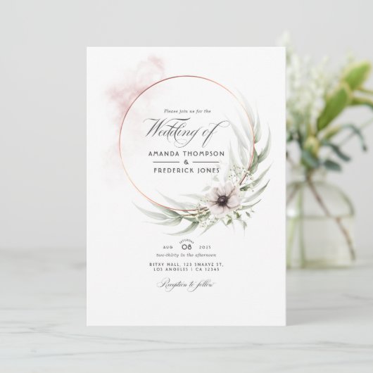 Waterverf Eucalyptus Geometric Wedding Uitnodiging (Staand voorkant)
