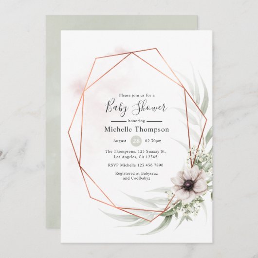 Waterverf Eucalyptus Geometrisch Baby shower Kaart (Voorkant / Achterkant)