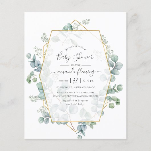 Waterverf Eucalyptus Geometrische Baby Shower Flyer (Voorkant)