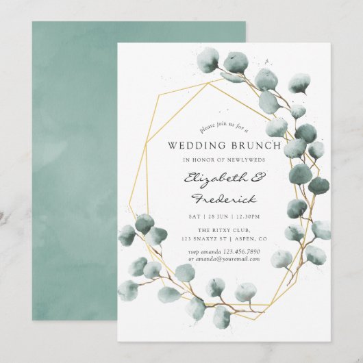 Waterverf Eucalyptus geometrische bruiloft brunch Kaart (Voorkant / Achterkant)