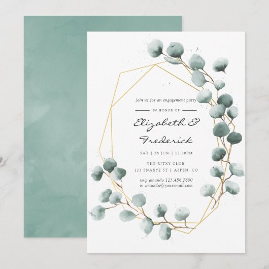 Waterverf Eucalyptus Geometrische Verloving Feest Kaart (Voorkant / Achterkant)