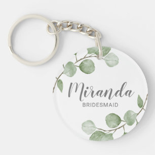 Waterverf Eucalyptus gepersonaliseerde bruidsmeisj Sleutelhanger