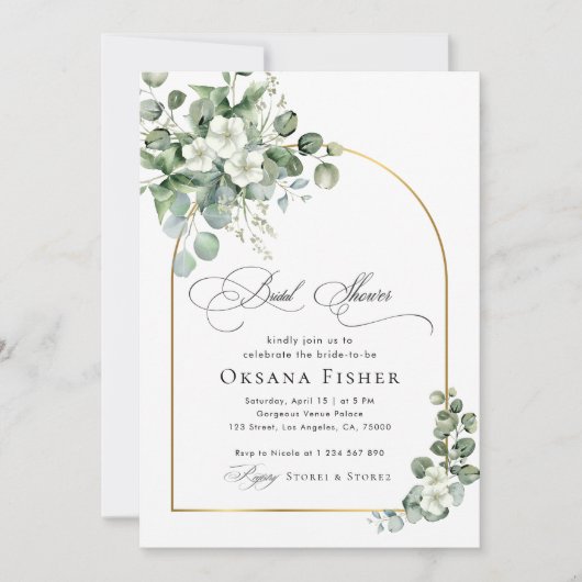 Waterverf Eucalyptus Gold Arch Chic Vrijgezellenfe Kaart (Voorkant)