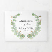 Waterverf Eucalyptus & Gold Classic Wedding Drieluik Uitnodiging (Cover)