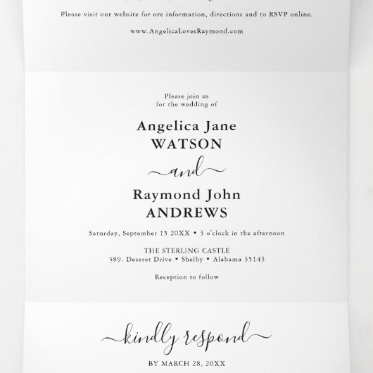 Waterverf Eucalyptus & Gold Classic Wedding Drieluik Uitnodiging (Binnenkant midden)