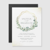 Waterverf Eucalyptus Gold Geometric Lijst Wedding Magnetische Uitnodiging (Voorkant / Achterkant)