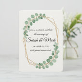Waterverf Eucalyptus Gold Geometrische bruiloft Kaart (Staand voorkant)