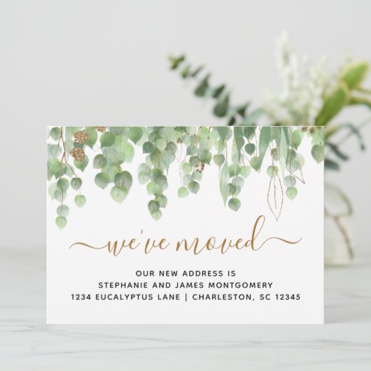 Waterverf Eucalyptus Gold Glitter Folie Verplaatse Aankondiging (Staand voorkant)