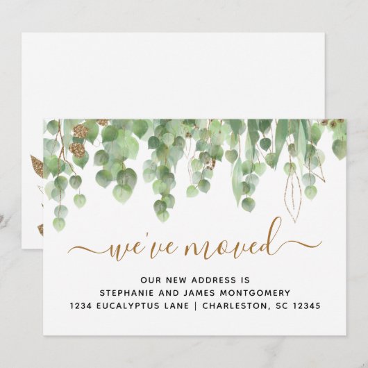 Waterverf Eucalyptus Gold Glitter Folie Verplaatse Aankondiging (Voorkant / Achterkant)
