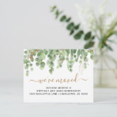 Waterverf Eucalyptus Gold Glitter Folie Verplaatse Aankondigingskaart (Staand voorkant)
