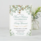 Waterverf Eucalyptus Gold Glitter Sweet 16 Kaart (Staand voorkant)