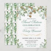 Waterverf Eucalyptus Gold Glitter Sweet 16 Kaart (Voorkant / Achterkant)