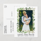 Waterverf Eucalyptus Gold Lijst Sla de datum op Briefkaart (Voorkant / Achterkant)