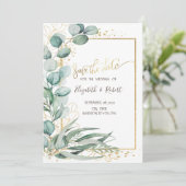 Waterverf Eucalyptus Gold Lijst Sla de datum op Save The Date (Staand voorkant)