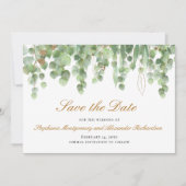 Waterverf Eucalyptus Gold Opslagdatum bruiloft Aankondiging (Voorkant)