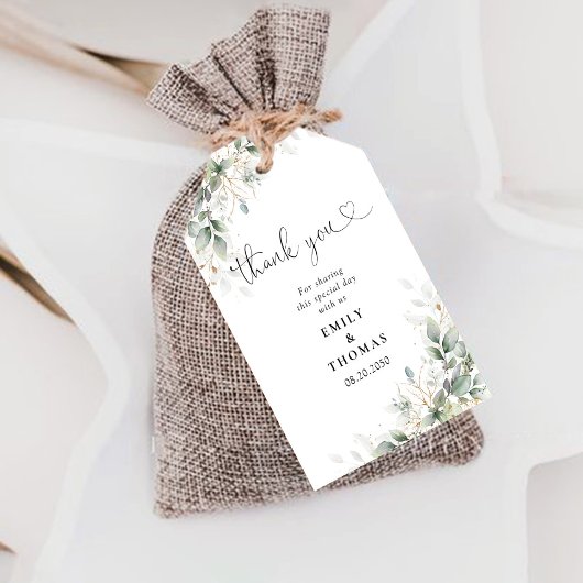 Waterverf Eucalyptus Goud Bloemen Gift Label Cadeaulabel