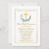 Waterverf Eucalyptus Goud Eerste Communie Kaart (Voorkant)