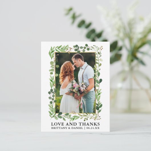 Waterverf Eucalyptus Gouden Trouwliefde Dank Briefkaart (Staand voorkant)