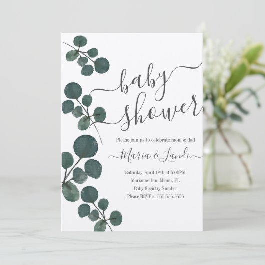 Waterverf Eucalyptus Green Baby shower Kraft Kaart (Staand voorkant)