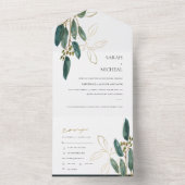 WATERVERF EUCALYPTUS GREEN GOLD FOLIAGE WEDING A ALL IN ONE UITNODIGING (Binnen)