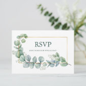 Waterverf Eucalyptus Green Gold Wedding Meal RSVP Kaartje (Staand voorkant)