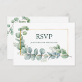 Waterverf Eucalyptus Green Gold Wedding Meal RSVP Kaartje (Voorkant / Achterkant)