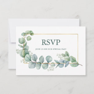Waterverf Eucalyptus Green Gold Wedding Meal RSVP Kaartje