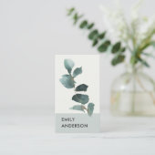 WATERVERF EUCALYPTUS GREEN GRAY FOLIAGE BRANCH VISITEKAARTJE (Staand voorkant)