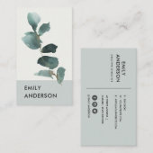 WATERVERF EUCALYPTUS GREEN GRAY FOLIAGE BRANCH VISITEKAARTJE (Voorkant / Achterkant)