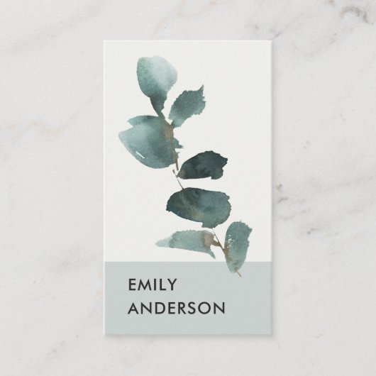 WATERVERF EUCALYPTUS GREEN GRAY FOLIAGE BRANCH VISITEKAARTJE (Voorkant)