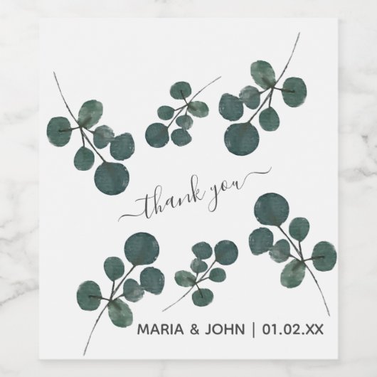 Waterverf Eucalyptus Green Hartelijk dank Wijn Etiket (Enkel label)