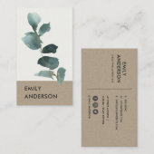WATERVERF EUCALYPTUS GREEN KRAFT FOLIAGE BRANCH VISITEKAARTJE (Voorkant / Achterkant)