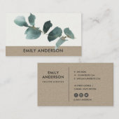 WATERVERF EUCALYPTUS GREEN KRAFT FOLIAGE BRANCH VISITEKAARTJE (Voorkant / Achterkant)