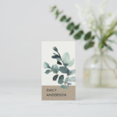 WATERVERF EUCALYPTUS GREEN KRAFT FOLIAGE BRANCH VISITEKAARTJE (Staand voorkant)