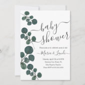 Waterverf Eucalyptus Green Script Baby shower Kaart (Voorkant)