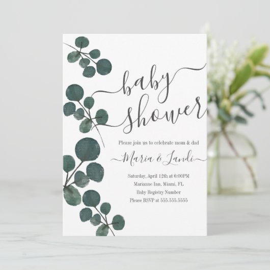 Waterverf Eucalyptus Green Script Baby shower Kaart (Staand voorkant)