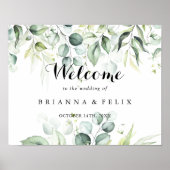 Waterverf Eucalyptus Green Weddenschap Welkom Poster (Voorkant)