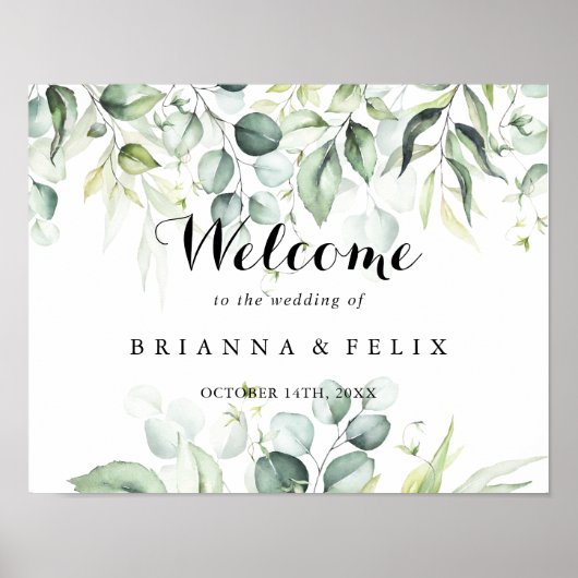 Waterverf Eucalyptus Green Weddenschap Welkom Poster (Voorkant)
