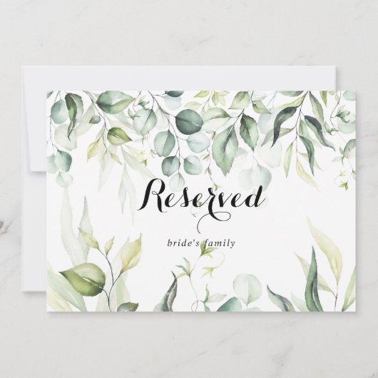 Waterverf Eucalyptus Green Wedding Reserved Sign (Achterkant)