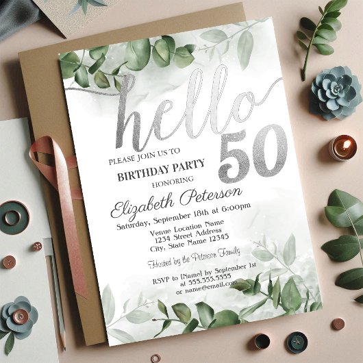 Waterverf Eucalyptus Greener 50th Birthday Party Kaart