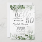 Waterverf Eucalyptus Greener 50th Birthday Party Kaart (Voorkant)