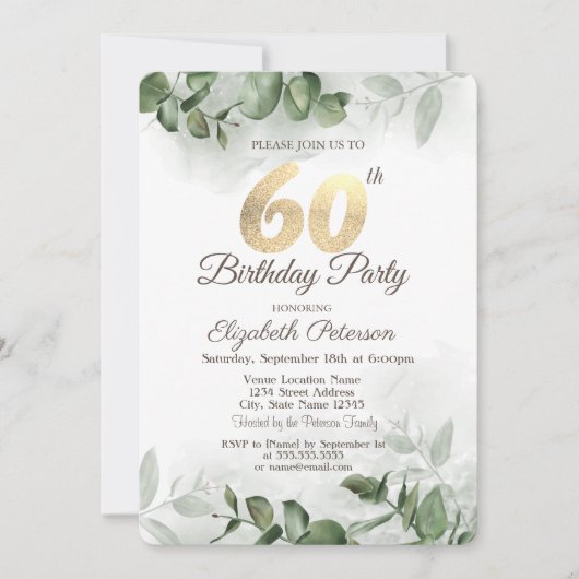 Waterverf Eucalyptus Greenery 60e verjaardag Kaart (Voorkant)