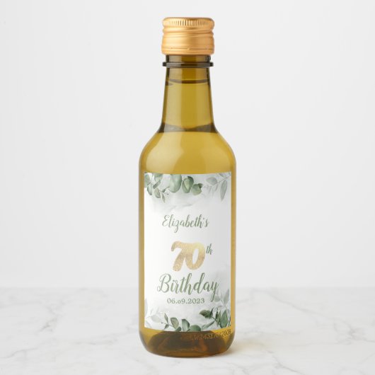 Waterverf Eucalyptus Greenery 70th Wijn Etiket (Voorkant)