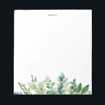Waterverf Eucalyptus Greenery - Aangepast Notitieblok<br><div class="desc">Classic greenery custom notepad met waterverf illustraties van eucalyptusbladeren. Personaliseer door een naam of een korte uitdrukking toe te voegen. Deze groene notebooks zullen een perfect gepersonaliseerd cadeau zijn.</div>