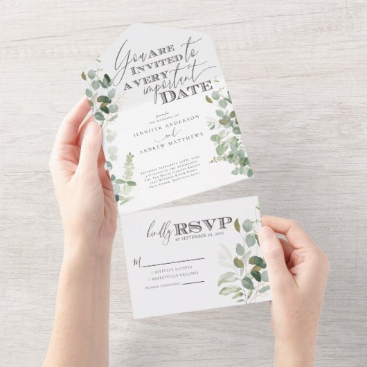 Waterverf Eucalyptus Greenery All In One Uitnodiging (Afscheurbaar)