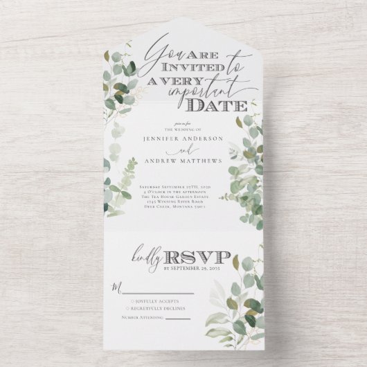 Waterverf Eucalyptus Greenery All In One Uitnodiging (Binnen)