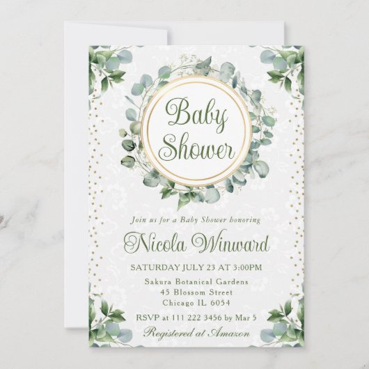 Waterverf Eucalyptus Greenery Baby shower Kaart (Voorkant)