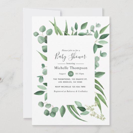 Waterverf Eucalyptus Greenery Baby shower Kaart (Voorkant)